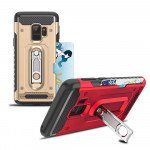 Wholesale Samsung Galaxy S9 Rugged Kickstand Armor Case with Card Slot (Gold)